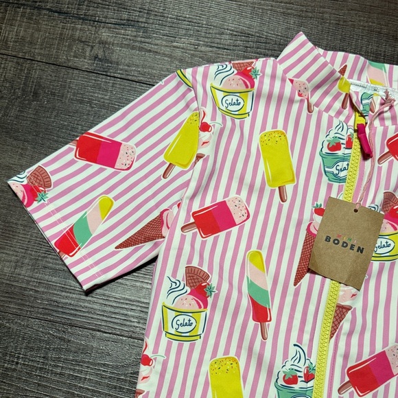 Mini Boden Pink Striped Ice Cream Swimsuit - Picture 2 of 9